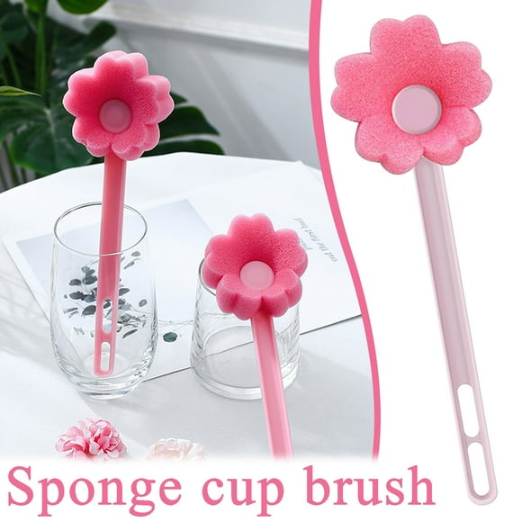 Cepillo de esponja para limpiar tazas con cabezal suave | Cepillo lavavajillas doméstico para manchas de té y café | Cepillo para fregar botellas de agua y vasos con mango de plástico