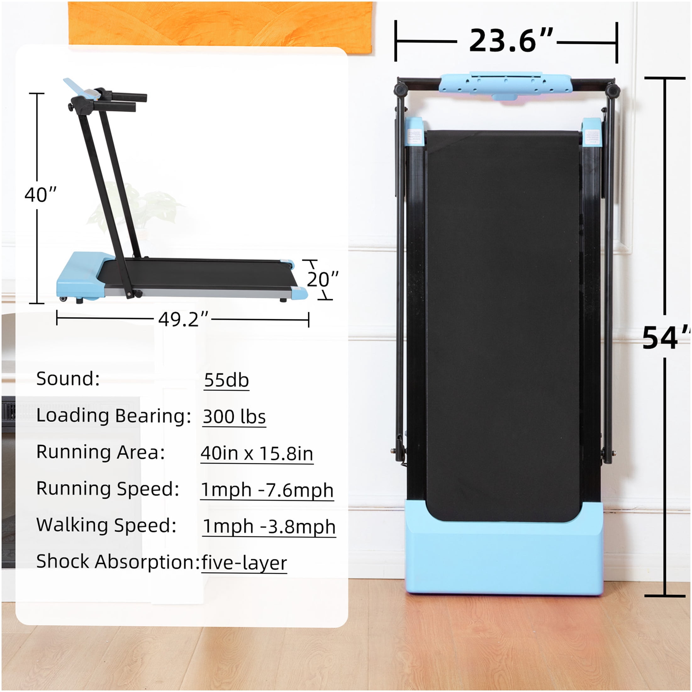 JERFIT 7.5 MPH Folding Treadmill for Home with LED Display, Blue Compact Electric Running Machine for Walking Jogging Cardio Workout