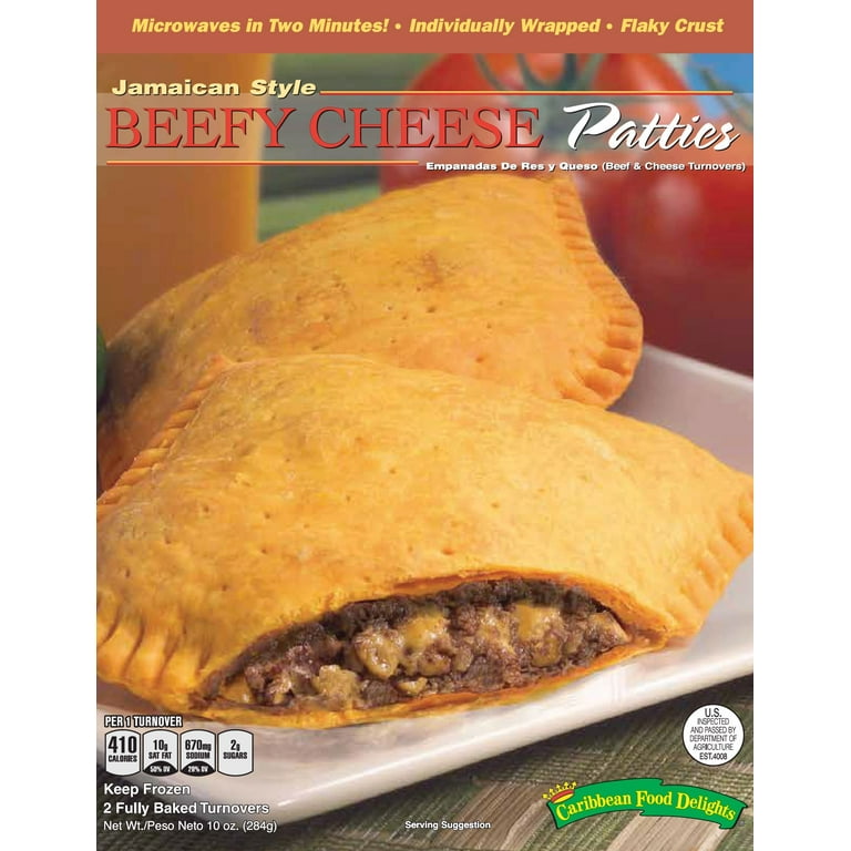 Caribbean Food Delights Jamaican Style Beefy Cheese Patties, 10 oz., 2 - 5 oz. Individually Wrapped Frozen Patties