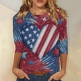 thumbnail image 2 of 4th of July Shirts for Women Plus Size 3/4 Sleeve T Shirts Casual USA Flag Print Pullover Independence Day Patriotic Tops USA 250th Anniversary Celebration Party Round Neck 1776-2026 Blouses Navy XL, 2 of 5