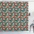 thumbnail image 1 of Botanical Shower Curtain, Cartoon Style Surreal Motifs Flourishing Spring Feels, Fabric Bathroom Set with Hooks, 69"W X 75"L Long, Pale Olive Green Coral Peach Dark Teal, by Ambesonne, 1 of 3
