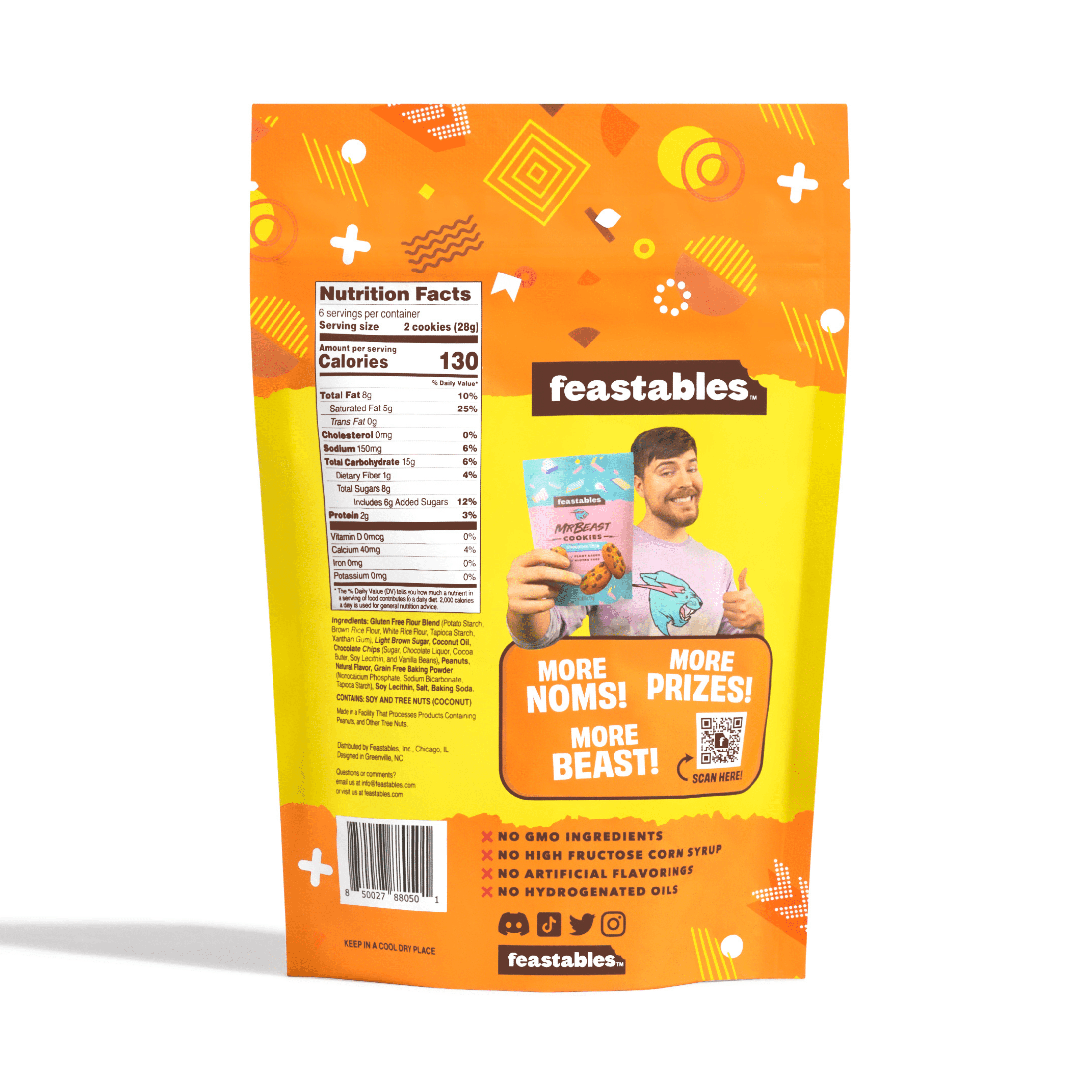 (2 pack) Feastables MrBeast Peanut Butter Chocolate Chip Cookies, 6 oz