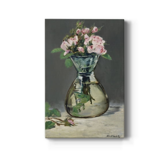 Moss Roses in a Vase Premium Gallery Wrapped Canvas - Ready to Hang - 8 x 12