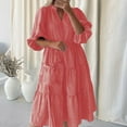 thumbnail image 1 of Robes pour Femmes Été 2024, Robe Décontractée à Manches Courtes, Col en V, Mi-Mollet, 50 % de Réduction!, 1 of 6