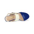 thumbnail image 5 of BLISSFUL STEP Slingback Sandals Contrast Color Chunky Heel Big Circle Buckle Sandals Blue White 5, 5 of 9