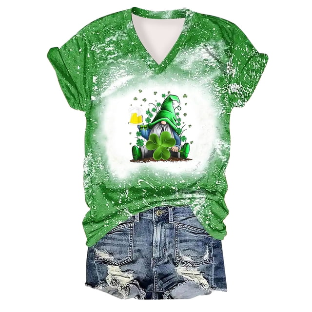 Offres jusqu'à 70 % de Rabais! Hauts d'Été pour Femmes 2024 Grande Taille Mode Fête de la Saint-Patrick T-shirt Imprimé à Manches Courtes Col Rond Haut à Manches Courtes Haut à Manches Courtes Col en V Chemise Cadeau pour Femmes en Solde
