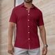 thumbnail image 5 of Blusa y camisa de manga corta con cuello vuelto para hombre, color liso, informal, holgada, con botones, de poliéster, 5 of 7