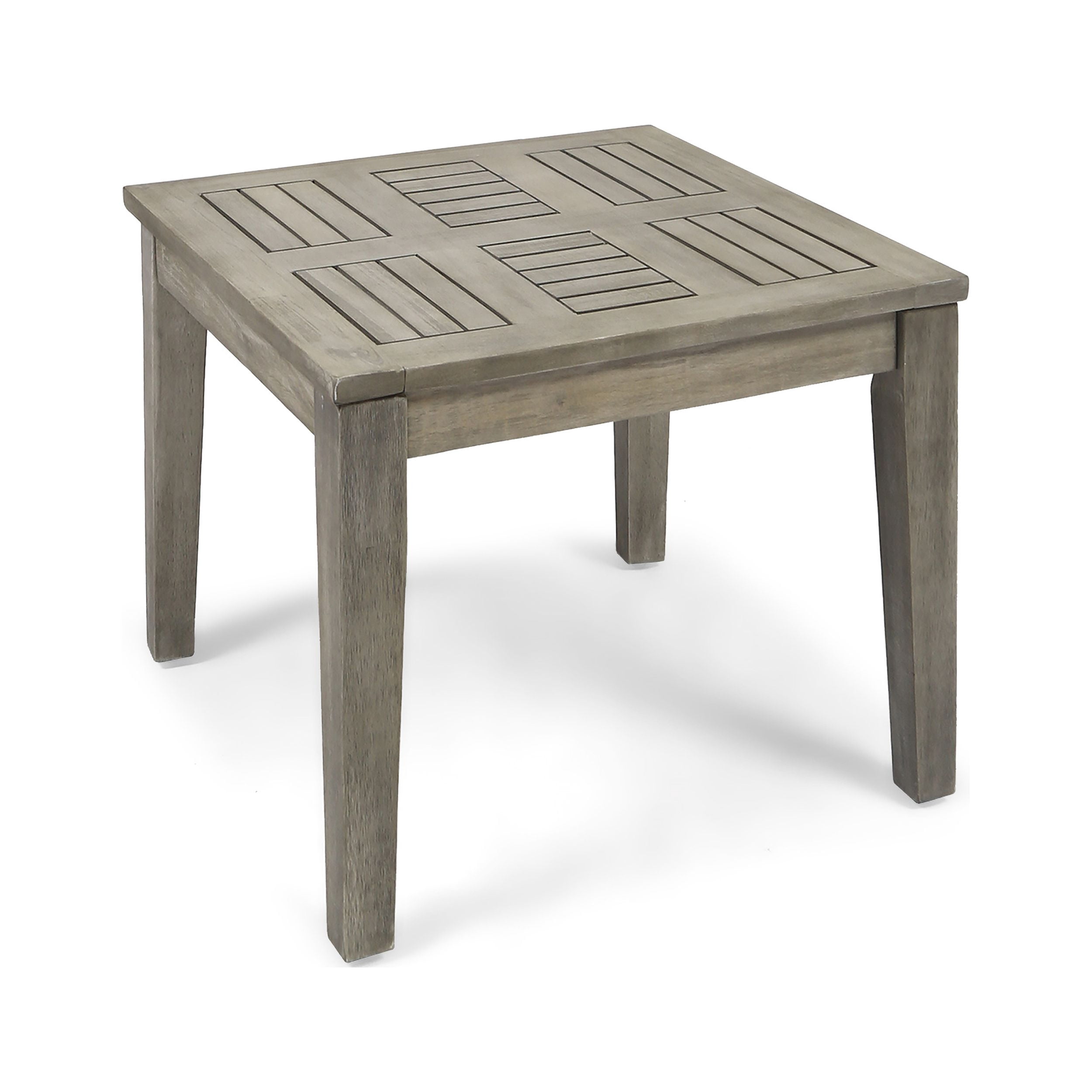 Outdoor Compact Side Table, Solid Acacia Wood Small Accent Table for Patio Garden, Light Gray