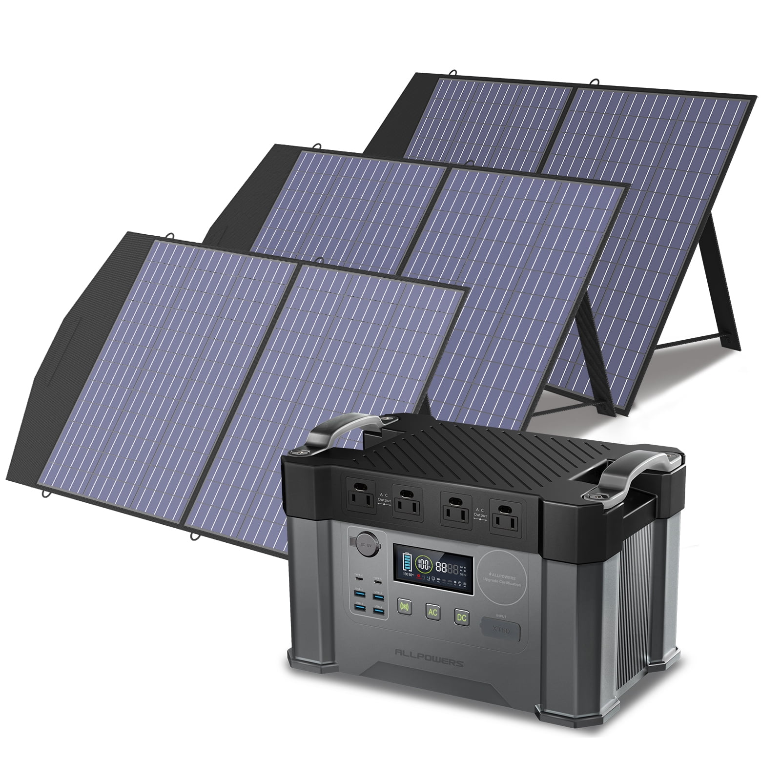 ALLPOWERS S2000 Portable Solar Generator Kit, 3 Pack 100W (Total 300W) Foldable Solar Panel with 2000 Watt 1500Wh Power Station, Solar Charger for Camping, Home Backup, RV [Shipping Separately]