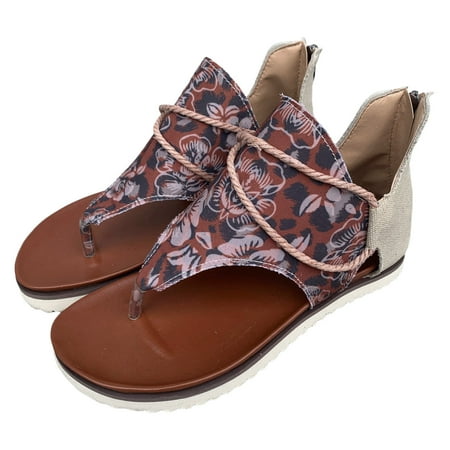 

Xboschi Comfortable Sandals For Women Beach Sandals for Woman Ladies Summer Casual Retro Floral Fabric Clip Toe Flat Bottom Outer Wear Lightweight Large Size Sandals