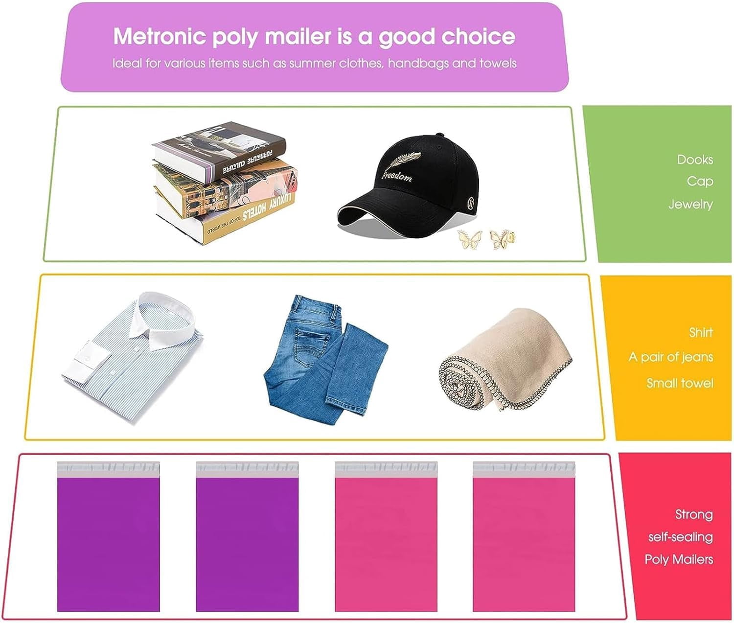 500Pack 12X15.5 Inch Poly Mailers, Durable Shipping Bags for Clothing, Waterproof Mailing Envelopes for Small Business, Lightweight Poly Bags Purple