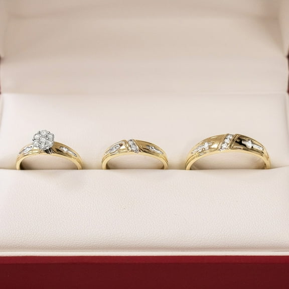 Bluebell Jewels Stunning 14K Yellow & White Gold Finish Silver Round Cut CZ Couple Ring Set for Gift