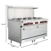 60 In. Commercial Electric Range with 10 Burners and 2 Standard Electric Ovens in Stainless Steel - 208V 3 Phase
