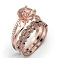 thumbnail image 3 of Gorgeous Art nouvea 2.50 Carat Oval Cut Morganite And Diamond Moissanite Twirled Style Engagement Ring, Wedding Ring in 925 Sterling Silver With 18k Rose Gold Plating Gift For He, Trio Set, 3 of 4
