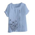 thumbnail image 4 of Womens Plus Size Tops Cotton Linen Shirts Casual Boho Floral Short Sleeve Blouse Oversized Loose Ladies Tunic Tops on Sale, 4 of 4