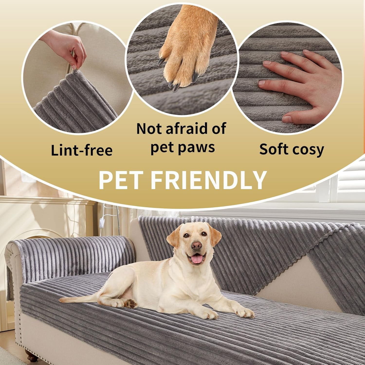 Waterproof Couch Cover for Dogs Washable, Faux Fur Pet Couch Covers for Sofa, Soft Dog Bed Cover Non-Slip Couch Covers for 3 Cushion Couch Sofa Pet Friendly (Grey, 35" x 82")