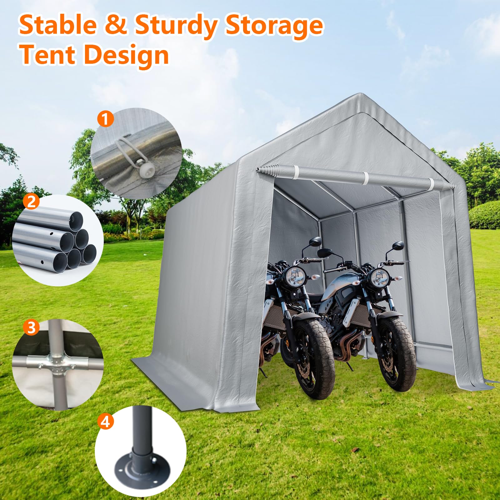 Luku Heavy-Duty Carport Canopy with Removable Side Walls and Door, Waterproof Portable Garage， Carport Shelter Reinforced Structure for Bicycles, Motorcycles and Gardening Tools