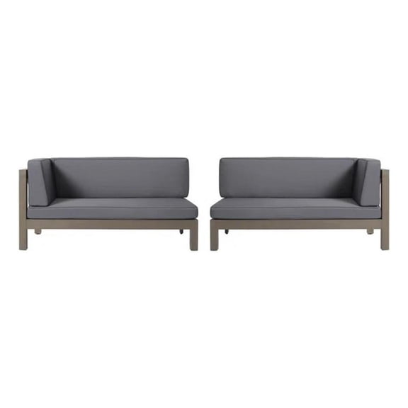 Benjara Juna Outdoor Corner Bench Set of 2- 58" Modular- Gray Acacia Wood