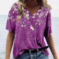 thumbnail image 1 of CNKOO Hauts pour Femmes Mode Décontractée Imprimé Col en V Manches Courtes T-shirt Imprimé Bleu G, 1 of 5