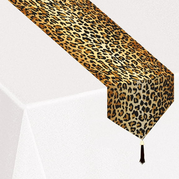 Beistle Leopard Printed Paper Table Runner with Tassle, 11" x 72", Multicolored