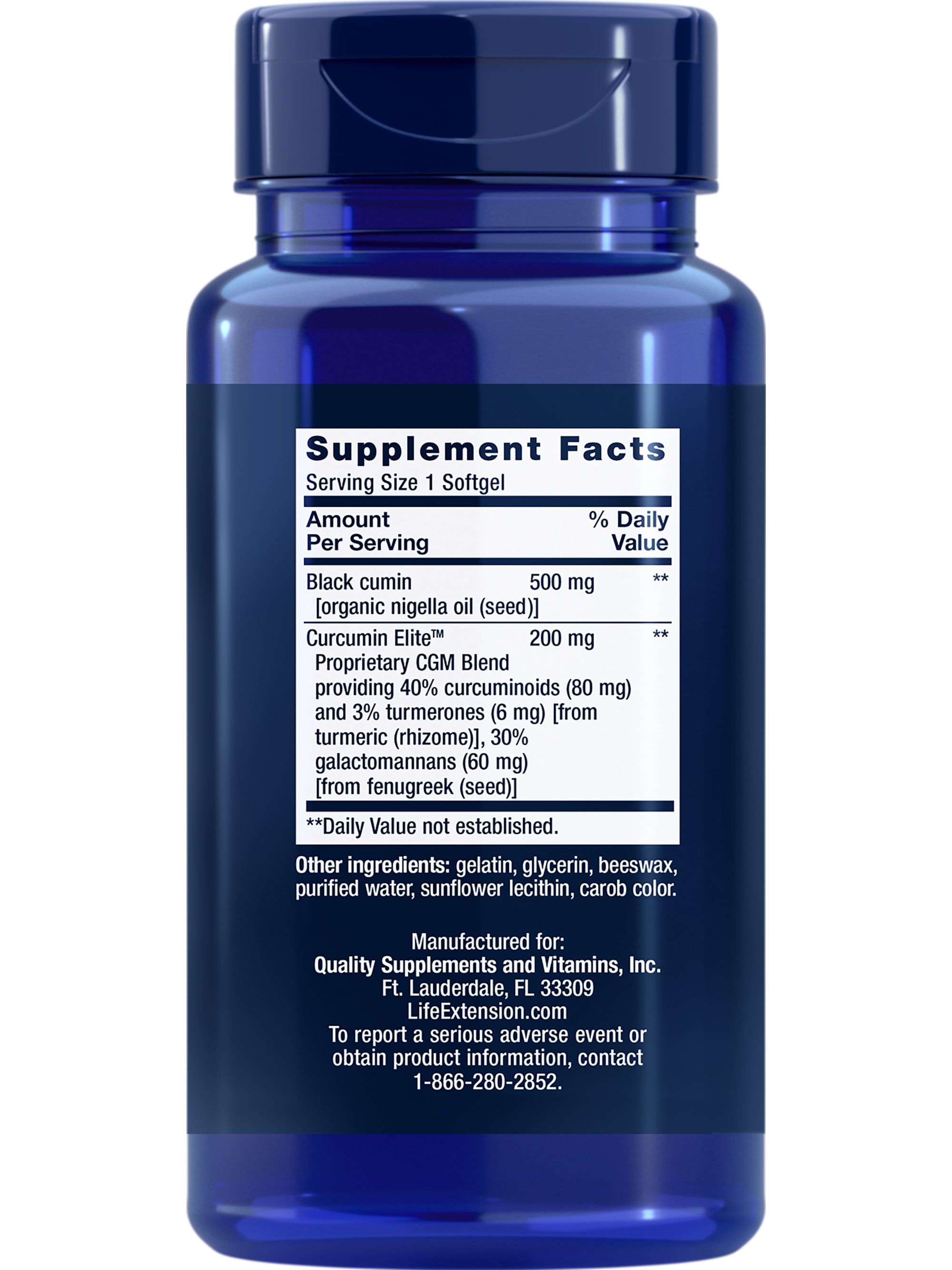 Life Extension Black Cumin Seed Oil and Curcumin Elite™, black cumin, turmeric extract, immune health support, high bioavailability, whole-body health, gluten free, non-GMO, 60 softgels