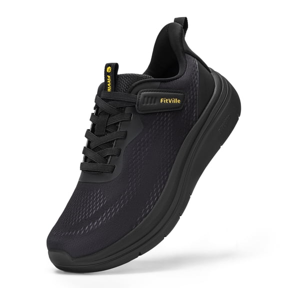 FitVille Men's Slip-resistant Wide Fit Walking Shoes With Arch Support Outsole All Day Long Comfort Thick-Sole Shoes