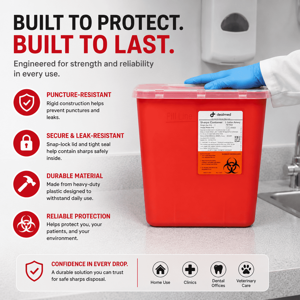 Dealmed Sharps Container, 2 Gallon Rotor Opening, Red (Case of 20)