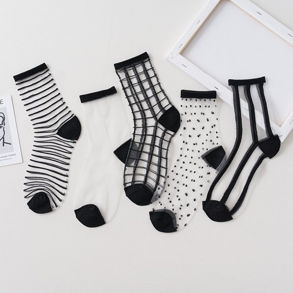 5 Pairs Sheer Socks women, Summer Thin Fishnet Transparent Mesh Lace Ankle Socks Casual Crew Socks
