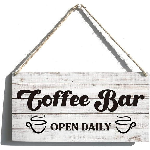 Funny Coffee Bar Signs Gift Farmhouse Coffee Bar Open Daily Wooden Hanging Sign Rustic Wall Art Home Kitchen Decoration 10x5 Inch