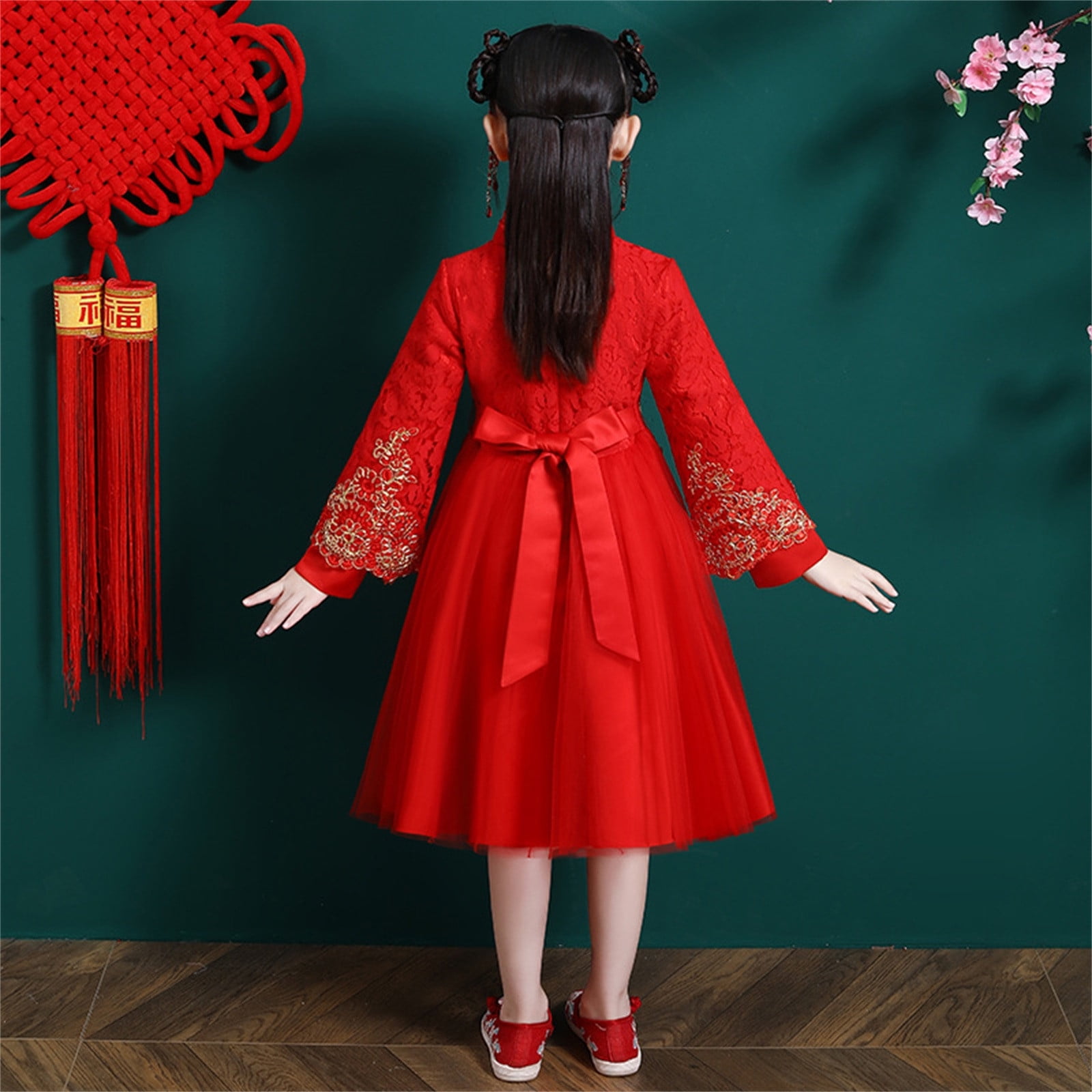 nsendm Big Kid Robe Filles Robes de Bapteme Bebe Filles Enfants Fee Hanfu Robes pour Chinois Bambin Fille Ete Vetements Filles Vetements Rouge 10 11 Ans Walmart