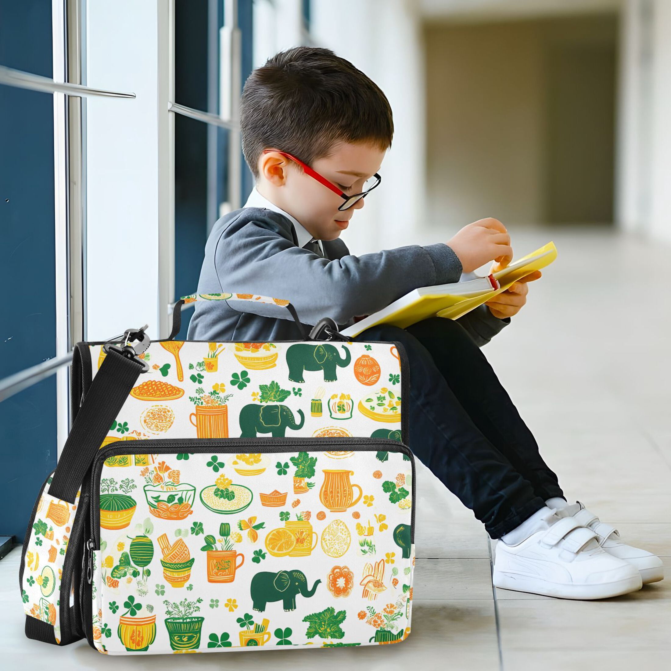 3 Ring Zipper Binder with Shoulder Strap Waterproof Trapper Keeper 2 Inch D-Ring 500 Sheets Capacity Elephant Food Leaves