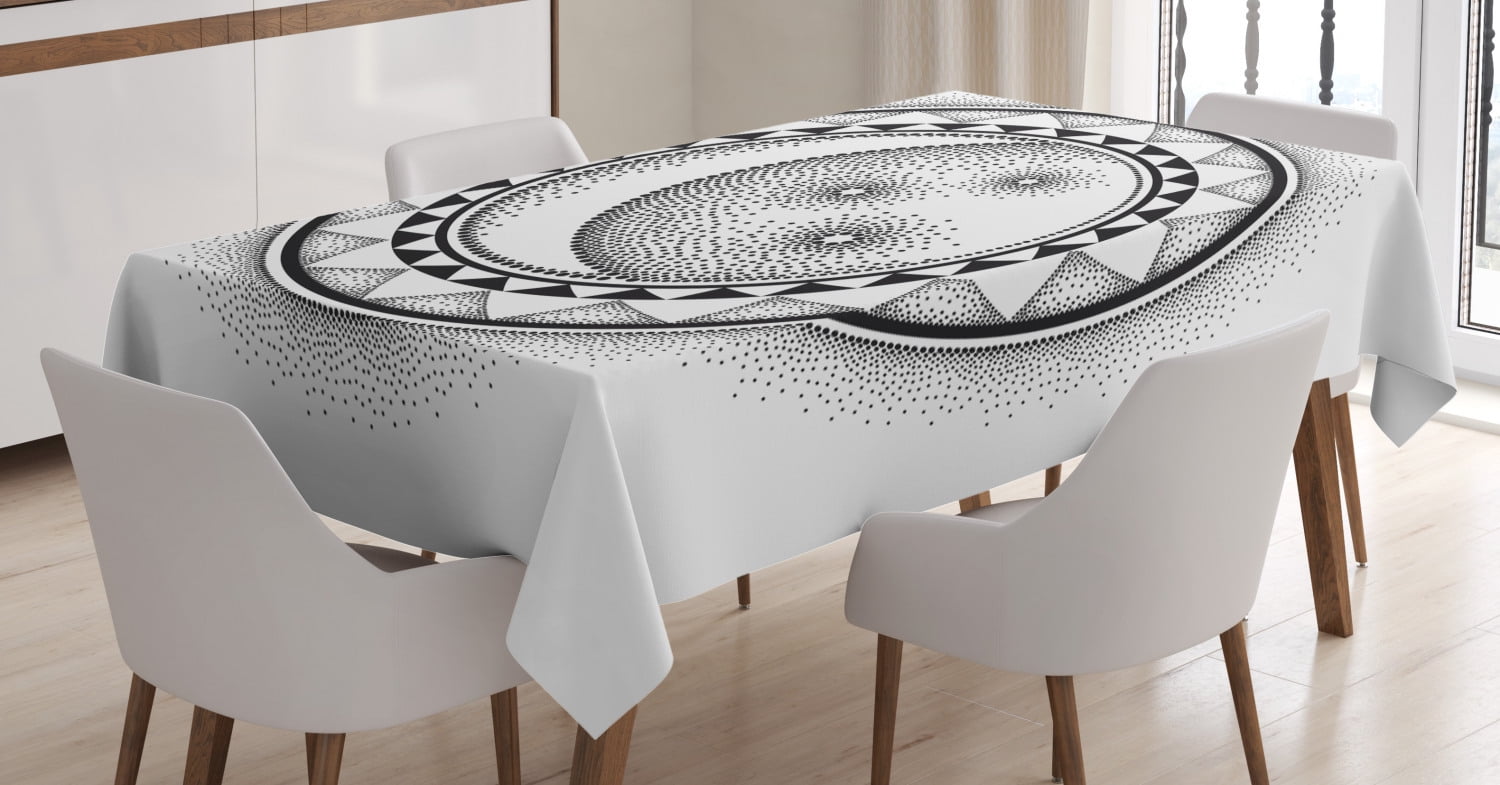 Half Moon Tablecloth, Simplistic Sun Night Dots Circle Mystic Pattern