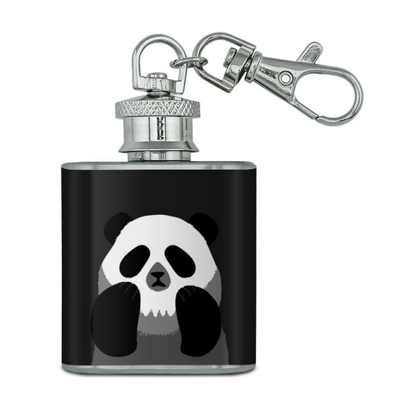 Panda Skull Optical Illusion Spooky Stainless Steel 1oz Mini Flask Key Chain