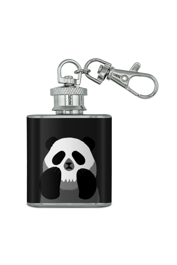 Panda Skull Optical Illusion Spooky Stainless Steel 1oz Mini Flask Key Chain