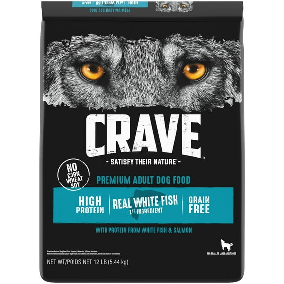 Crave Grain Free Adult Dry Dog Food With Protein From White Fish & Salmon, 12 Lb. Bag