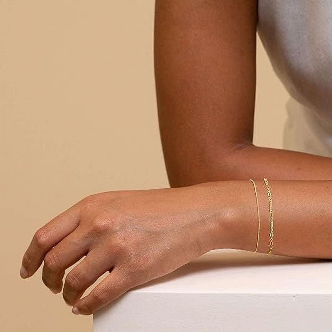 Women's Gold Bracelet Set – 5-Piece Dainty Stackable Bracelets With Birthstone, Paperclip, Tennis & Link Styles (Adjustable)