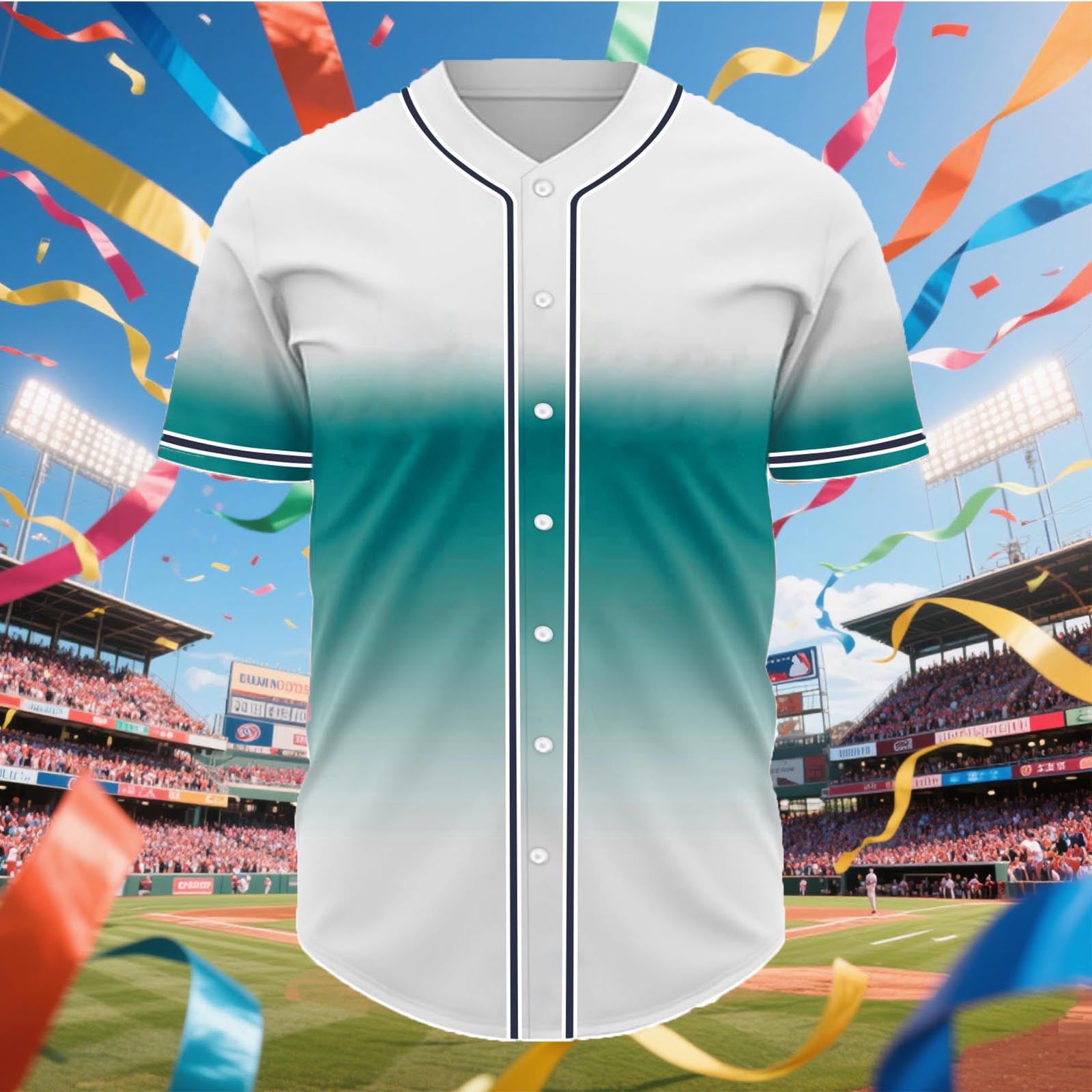 cllios Mens Gradient Baseball Shirts Big and Tall Casual Button Down Short Sleeve Tees Casual Stand Collar T Shirts for Men