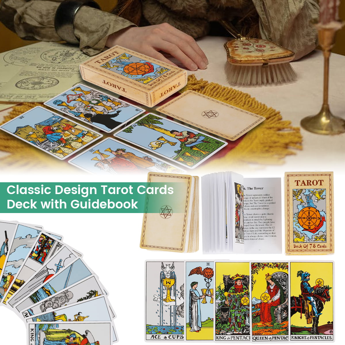 78Pcs Set Tarot Cards Classic Tarot Deck Tarjeta de Viaje Power Deck con folleto guía 