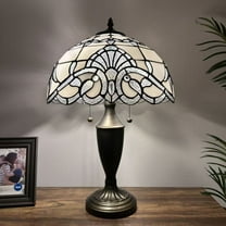 Tiffany Table Lamp White Stained Glass Baroque Style LED Bulbs Included For Living Room Bedroom Bedside 14"W*14"D*21"H