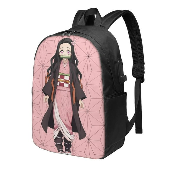 Demon Slayer Nezuko Kamado Backpack For Men Women Teen , Water Resistant Casual Daypack Fits Laptop With Usb Charging Port,17 In Bookbag For Travel,Hiking,Gift