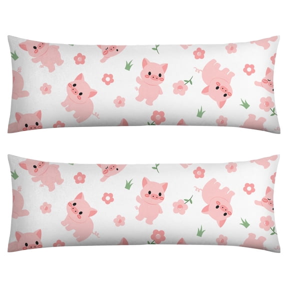 Long Body Pillow Cover - Soft & Breathable, Hidden Zipper, 20"x54", Cute Pig & Floral Watercolor Print - Perfect Gift for Animal Lovers, Farmhouse Decor, Side Sleepers