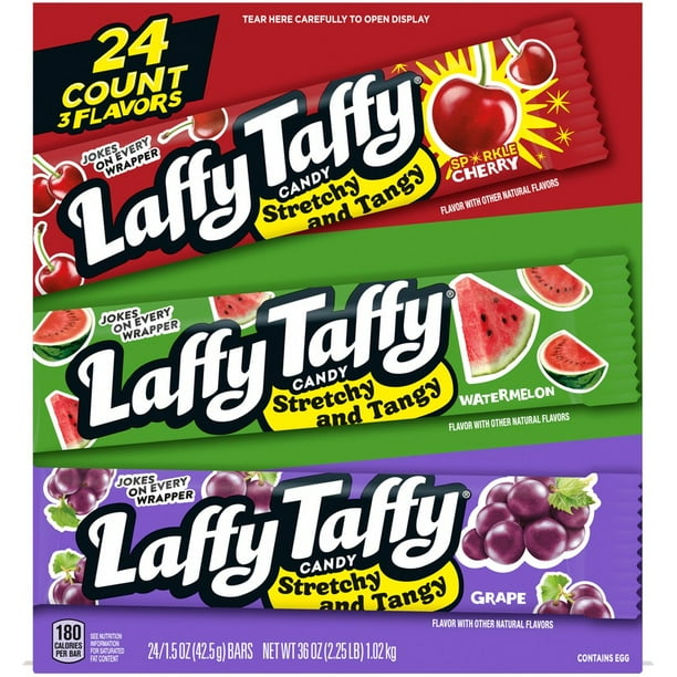 Laffy Taffy Sparkle Cherry, Watermelon & Grape Candy Variety Pack, 24