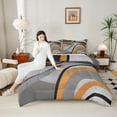 thumbnail image 4 of Feelyou Adult Abstract Geometric Queen Comforter Set, Mid Century Minimalism Bedding Sets, Grey Orange Stripes Reversible Bedding Comforter Set, Microfiber Bedroom Decor, 3 Pieces, 4 of 8