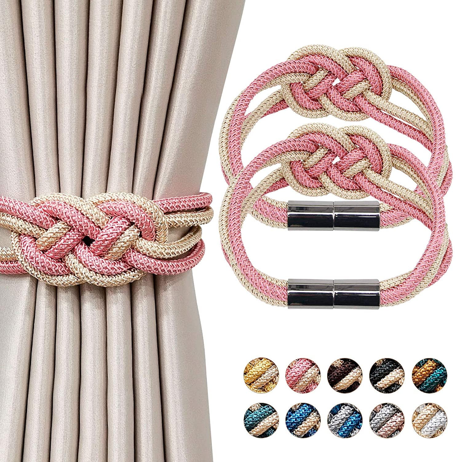 2 Slim Natural cotton rope curtain tie backs fabric cord ties 1.5 cable tiebacks 