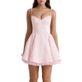 thumbnail image 2 of Women Satin Short Corset Mini Dress Sleeveless Sweetheart Neckline Ruffle Party Dress Summer with Pockets Pink S, 2 of 9