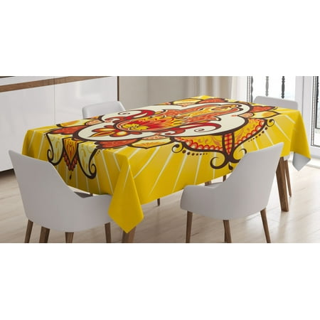 

Hamsa Tablecloth Ethnic Sun Inspired Design Aura Energy Yoga Mantra Theme with Ornaments Rectangular Table Cover for Dining Room Kitchen 52 X 70 Inches Yellow Orange Brown by Ambesonne