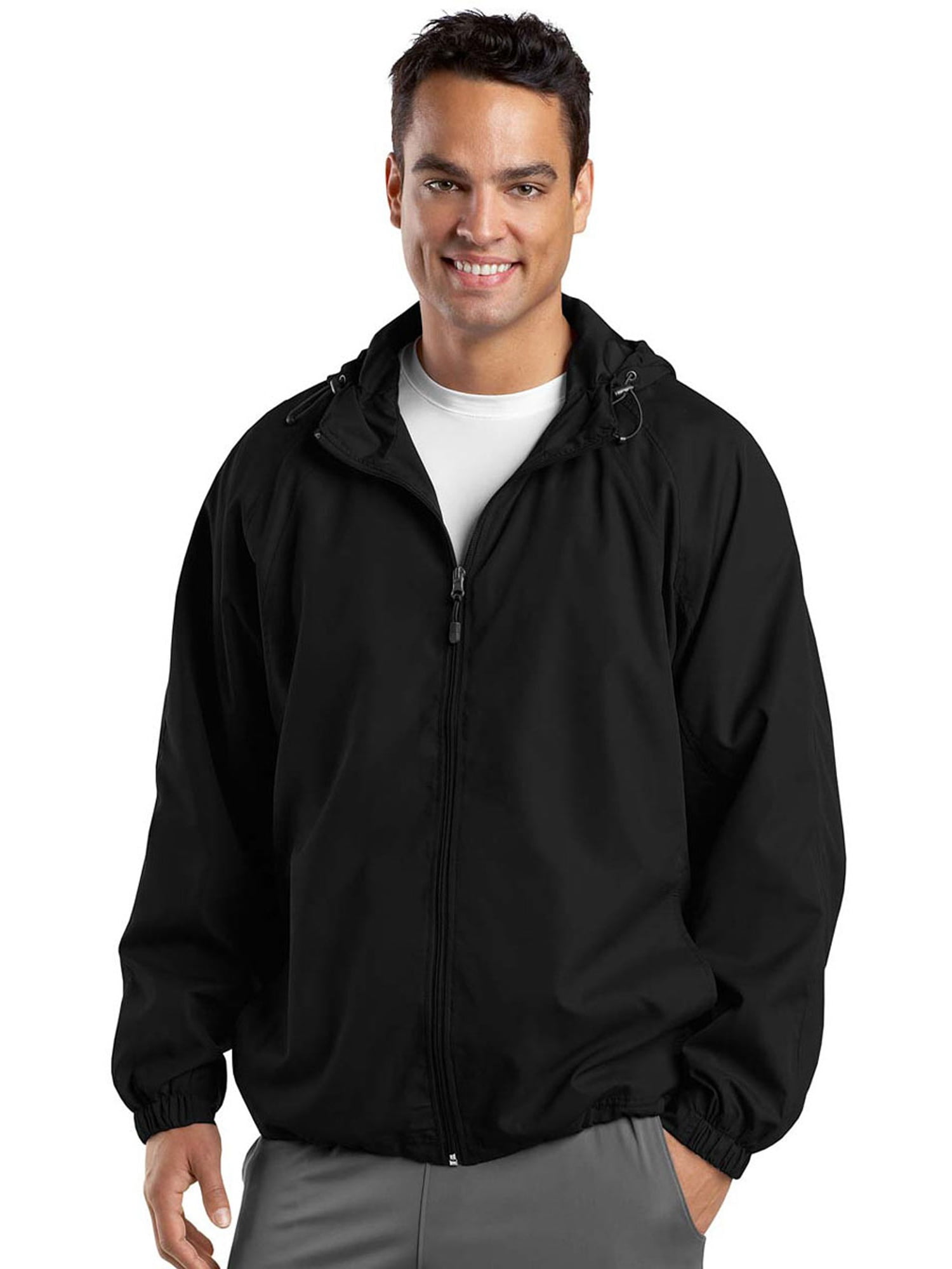 SportTek SportTek JST73 Mens Hooded Raglan Jacket, Black Large