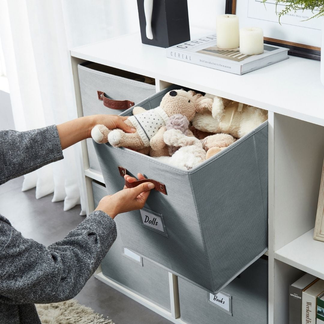DECOMOMO 13 inch Cube Storage Bin, Fabric Cube, Storage Bin (Grey, Set of 6)