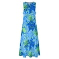 thumbnail image 4 of Olowalu Hibiscus Hawaiian Aloha Shirt Print - Blue and Lime Long Dress dresses for women evening dress woman, 4 of 6