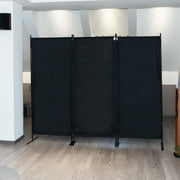 JAXPETY 6 Ft Modern Room Divider, Folding Privacy Screen with 3 Panels and Metal Standing, Portable Wall Partition for Home Office Separator, Black